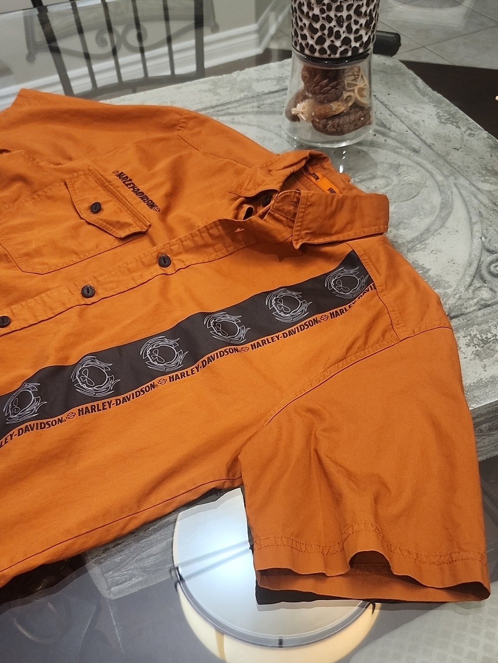 Harley-Davidson Willie G Skull Patern Short Sleeve  Button Down Shirt M/L Fit